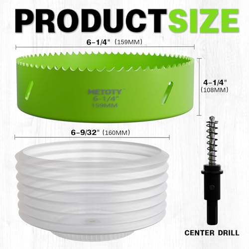 Bi-Metal Hole Saw 6-1/4 Inch for Recessed Lights, 6.25" Hole Cutter with Dust Bowl Catcher – Cuts Wood, Thin Metal, PVC,Ideal for LED Lighting Installation - size: 6-1/4"