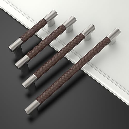 Brown & Nickel Knurled Cabinet Handles Kitchen Pulls 5 Inch 10 Pack - color: Brown and Nickel, size: 5" Hole Center