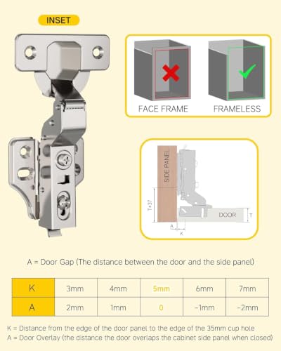 Onemake 10 Pack Inset Soft Close Cabinet Hinges, Stay at Will 105° Concealed Hinge, Smooth Slow Self Closing, 3D Adjustment, Clip-on Plate, Frameless Hidden Door Hardware for Kitchen Cupboard - size: Inset