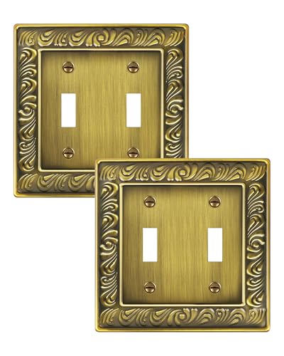 2-Pack Paisley Pattern Metal Double Toggle Light Switch Cover Plate - style: 2 Toggle 2PK