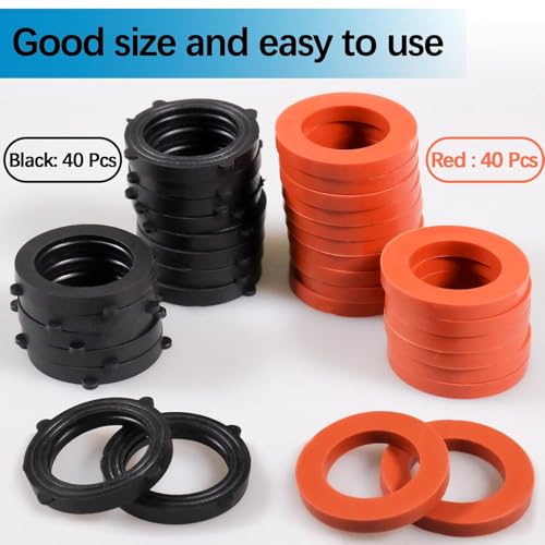 ZDBB 80 Pcs Garden Hose Gasket Rubber Seal, Fits All Standard 3/4 Inch Outdoor Hose Fittings with Heavy Duty Red and Black Self-Locking Tabs to Hold The Gasket Securely in The Fitting (Pack of 2) - size: 80 PCS (Pack of 2)