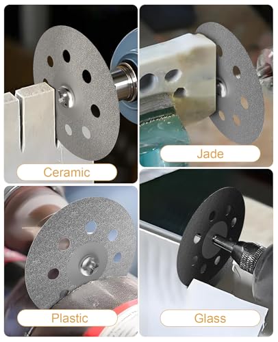 32Pcs Diamond Cutting Wheels and Grinding Bits Set for Dremel - 10Pcs Cutting Discs(22mm), 2Pcs 3mm Mandrel, 20Pcs Drill Bits W/ 1/8" Shank for Rotary Tool - size: 32 Pcs
