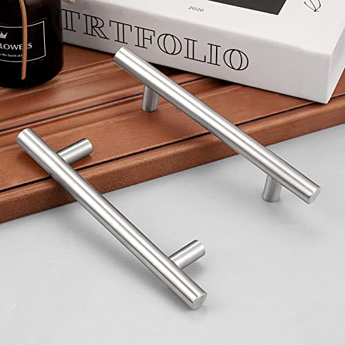 Probrico Drawer Pulls, Kitchen Cabinet Handles Stainless Steel Satin Nickel Furniture Dresser Hardware,6 Inch Total Length Euro T Bar, 30 Pack - Hole Center 3.75 Inch(96mm), Brushed Nickel - color: Brushed Nickel, size: hole center 3-3/4"