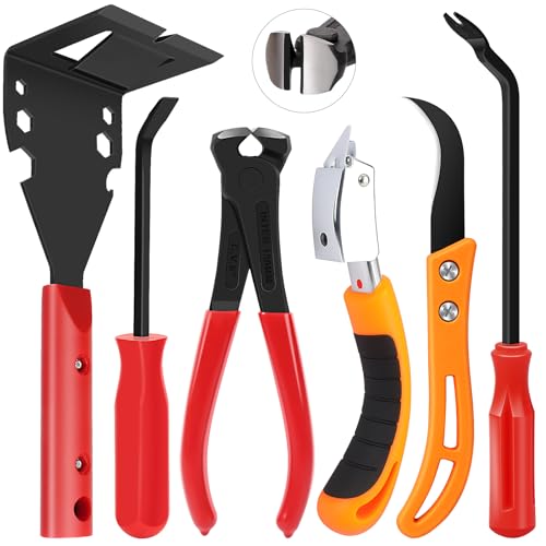 6Pcs Trim Removal Tool with Staple Remover Tool Kit, Nail Puller Baseboard Removal Tool Upholstery Staple Remover Clip Removal Tool Pry Bar Carpet Knife Fastener Remover Tool Kit for Car Wooden Floor