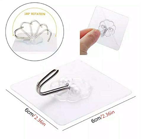 Transparent Adhesive Hooks 30 lb(Max), Waterproof & Oilproof Reusable Seamless Hooks, Heavy Duty Wall Hook for Kitchen Bathroom Office (20), (20hook), 2.36