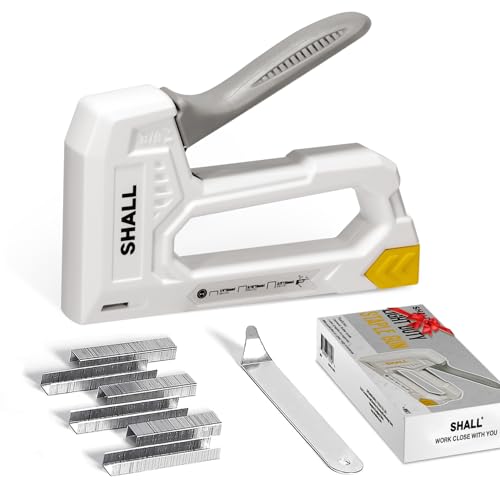 SHALL Light Duty Staple Gun for Wood - White Upholstery Staple Gun with 1600pcs JT21 Staples 1/4, 5/16, 3/8 inch and Staple Remover - Fabric Stapler Gun for Crafts, DIY, Decoration - color: White