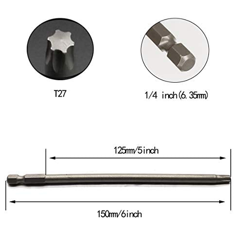 10PCS 6"/150mm T27 Torx Head Screwdriver Bit Set, 1/4 Inch Hex Shank with Quick Release Slot,S2 Steel Magnetic Security Tamper Proof Star 6 Point Screw Driver Kit Tools - color: 150mm/6inch, size: T27