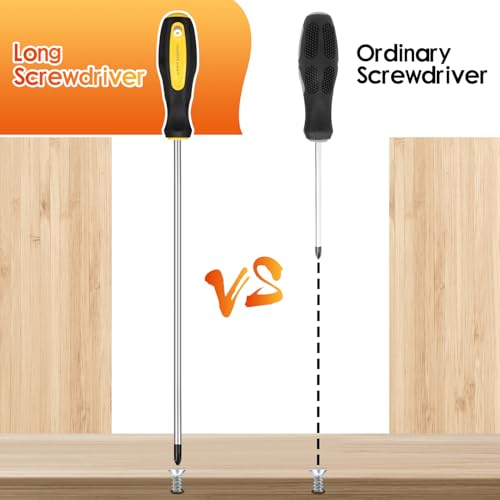 2pcs Long Magnetic Screwdriver Set, 12in Extra Long Phillips and Slotted - color: 2pcs