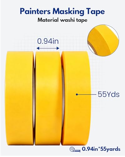 3Rolls Painters Tape 1 Inch Wide Orange Masking Tape for Painting 55Yards - color: Orange