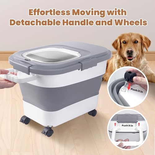 15-23Lbs Airtight Dog Food Storage Container,Collapsible Dog Food Container - color: Grey/23 LBS