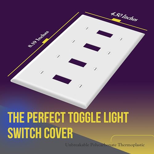 ENERLITES Quad Light Switch Wall Plate, Standard Size 4-Gang 4.50" x 8.19", Unbreakable Polycarbonate Thermoplastic, 8814-W, White - color: White, size: Standard Size