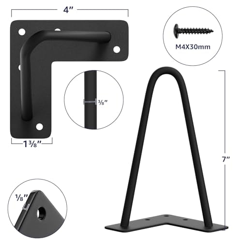 SMARTSTANDARD 7 Inch Heavy Duty Hairpin Furniture Legs, Black 4PCS - color: Black, size: 7 Inch