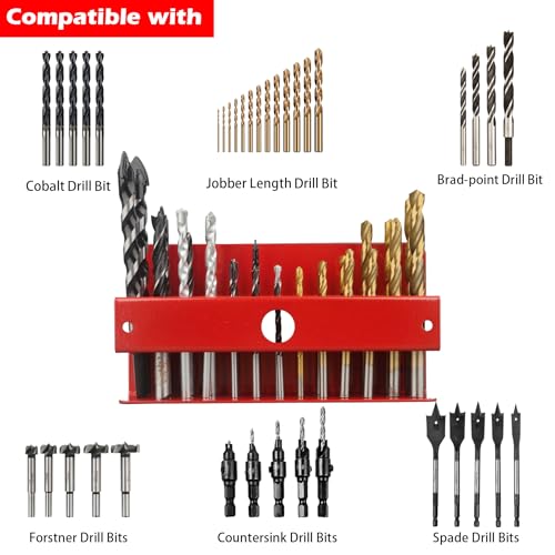 MUTUACTOR Drill Bit Organizer Heavy Duty,Quick Access Magnetic Mount Drill Bit Holder,Anti-scratch Magnetic Tool Holder for Long Phillips Head Drill Bits Impact Bits Storage,Red,26 Holes - style: Red Magnetic Drill Bit Holder