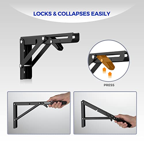 Ravinte Matte Black Folding Shelf Brackets, 8 Inch, 2 Pack - size: 8 Inch