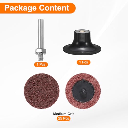 HARFINGTON 26pcs Quick Change Discs Set 2" Lock Sanding Discs with 1/4" Shank Pad Holder Medium Grit Surface Conditioning for Polish Rust Removal - size: 2"