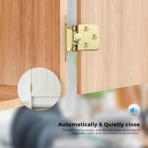 Gold Cabinet Hinges Self Closing, 1/2 Inch, 20 Pack (10 Pairs) - color: Gold, size: 1/2 inch Overlay