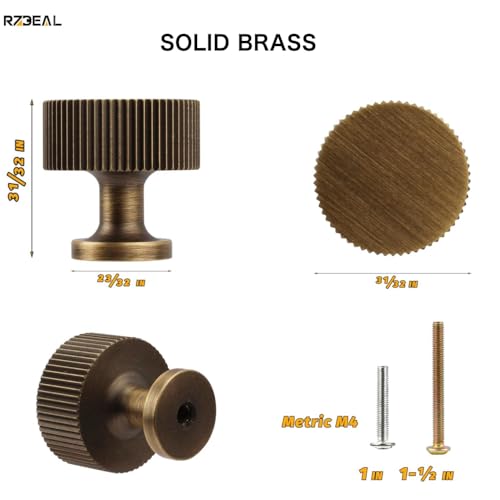 RZDEAL Antique Brass Cabinet Knobs Pulls, Solid Brass Cabinet Drawer Dresser Retro Knobs Traditional Handles(1"x1"/25mmx25mm), 4 Pack - color: Antique, size: 1 Inch