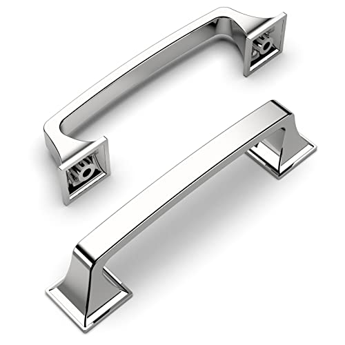 Amerdeco 10 Pack Polished Chrome 3-3/4 Inch(96mm) Hole Centers Kitchen Cabinet Pulls Hardware Kitchen Handles for Cabinets Cupboard Handles Drawer Pulls - color: Polished Chrome, size: 3.75" hole center