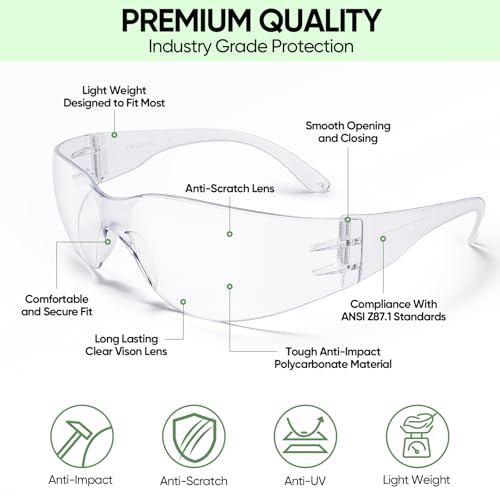 TICONN Clear Safety Glasses for Men & Women, ANSI Z87.1 Safety Goggles - style: 48 Pairs