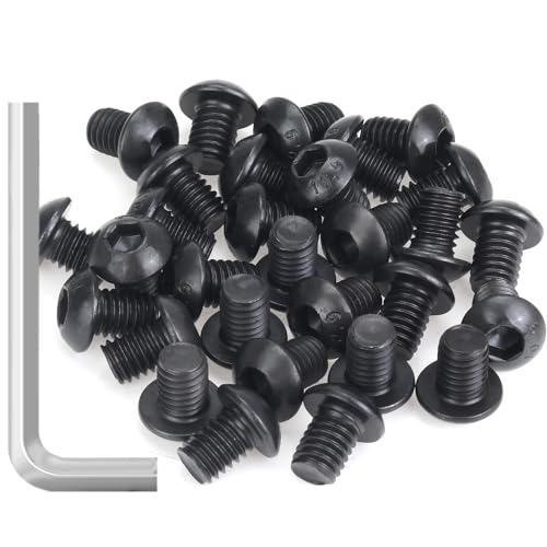 35 Pieces M6 x 8mm Button Head Socket Cap Screws, Thread Pitch 1.0mm, Sutemribor M6 Black Screws, 10.9 Grade Alloy Steel, Black Oxide Finish, Fully Threaded - size: M6 x 8mm, style: Button Head
