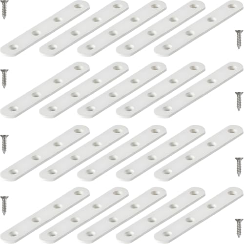 20 Pack 4 Inch Flat Bracket Straight Brace, White Stainless Steel Mending Plates, Heavy Duty Repair Brackets for Wood with Mounting Screws - size: 20 Pcs/ 4” x 0.8”