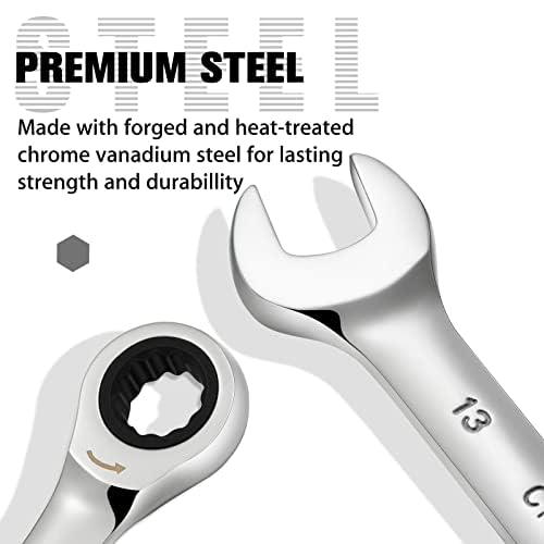SORAKO Ratcheting Combination Wrench Industrial Grade Cr-V Steel Gear (A-13mm Metric) - style: 1-13mm Metric