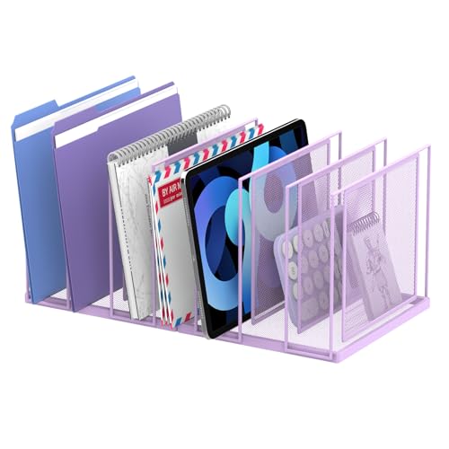 File Organizer for Desk, 7-Section Vertical File Sorter, Paper Holder Organizer Standing Metal File Folder for Office Home Classroom, Purple - color: Purple, size: 1 Pack 7-Section
