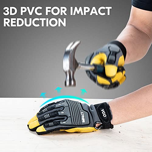 Vgo...…1Pair Leather Heavy Duty Work Gloves,Mechanics Gloves,Impact Resistant, Anti-Vibration, Water-repellent (CA7725) - color: 1 Pair - Gray Yellow, size: Medium (Pack of 1)