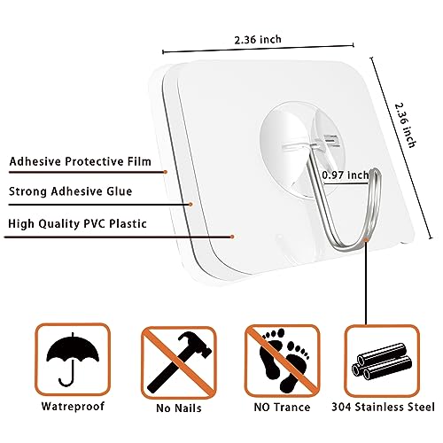 Latoxcaa Heavy Duty Adhesive Wall Hooks - Strong & Transparent, Hold up to 22lb, Waterproof & Reusable, Ideal for Kitchen, Bathroom, and Office (30 Pack) - size: 30 Medium Hooks