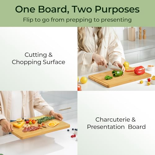Keechee Kitchen Essentials Natural Bamboo Cutting Board XL With Durable, Knife-Friendly Surface & Deep Juice Groove – XL (18x12) – Perfect For BBQ - color: Bamboo, size: One Piece 18"