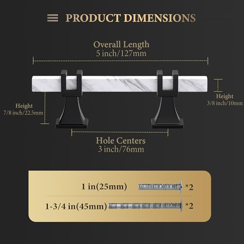 Haliwu 10 Pack 3 Inch White Marble Cabinet Pulls Zinc Black Kitchen Handles - color: White Marble & Black, size: Hole Center Spacing：76mm (3 inch)