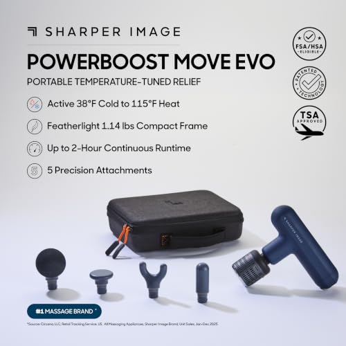 Sharper Image Powerboost Move Heat & Cold Mini Percussion Massage Gun - color: Navy - Hot + Cold