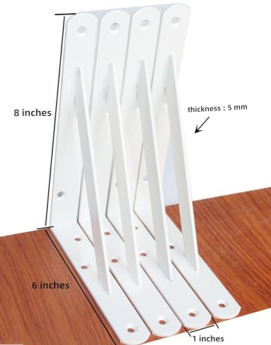 2 Pack L8 x H 6" White Heavy Duty Shelf Brackets with Screws Metal Shelf Brackets Shelf Support Angle Brackets for Shelves L Brackets Heavy Duty Floating Shelf - size: 8''x6'', style: 2 Pack-White
