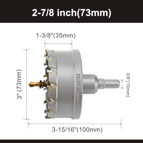 73MM Hole Saw Kit with Drill Bits, Tungsten Carbide Hole Saw Set for Hard Metal and Stainless, Cutting Diameter - size: 2-7/8''(73mm) (1PCS)