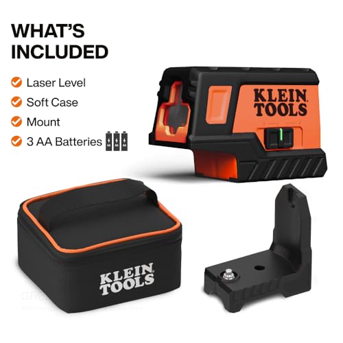 Klein Tools 93MCLPG Compact Self-Leveling Laser Level with Plumb Spot, Bright Green Cross Line, 75-Foot Range, Laser Class 2, Power Output <1mW, Magnetic Mount - style: Cross-Line