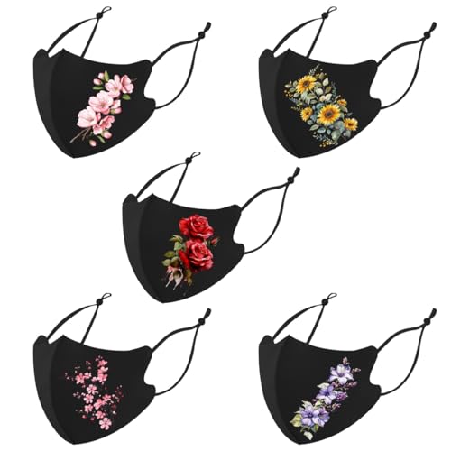 Reusable Cloth Washable Ice Silk Cloth Face Masks,Adjustable Fancy Flower Pattern Cloth Mask for Adult - color: N4