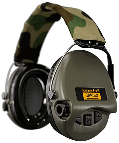 Sordin Supreme PRO X SOR75302-X-G-S - Active Adjustable Ear Muffs - Hearing Protection - Gel Seals - Camo Canvas Headband and Green Cups