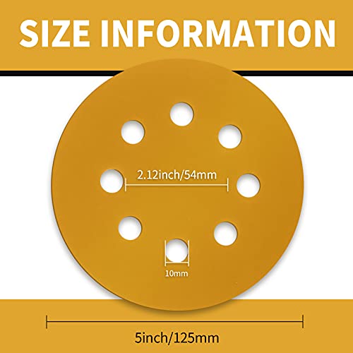 100 Pcs 5 Inch Sanding Discs Hook and Loop, 8 Hole Gold Premium 400 Grit Dustless Random Orbit Sandpaper for Woodworking or Automotive - style: 400 Grit-100 Discs