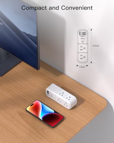PD20W USB Outlet Extender with Rotating Plug, 6 AC Multi Plug Wall Outlets - color: White, size: 1A2C&PD20W, 1-pack