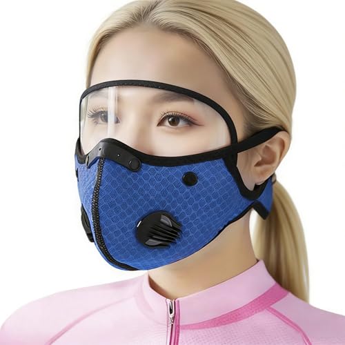 KISSOURBABY Dustproof Cycling Face Mask with Eye Shield Breathing Valve Reusable Mesh Cover for Commuting Mountain Biking Blue - color: Blue