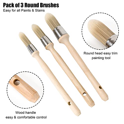 3 Pack Trim Edge Paint Brushes, Round Small Paint Brush for Walls Touch Up