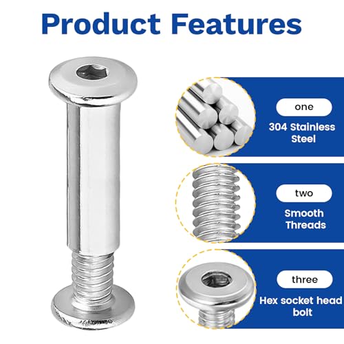 30 Sets M5 x 40mm Stainless Steel Furniture Joint Connector Bolts - size: M5 x 40-30 Sets