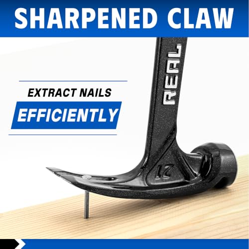 Real Steel 21 Oz One Piece Forged Milled Face Framing Hammer with Rip Claw 0517, Black - size: 21 oz