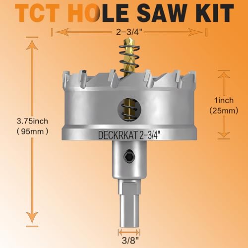 2-3/4" TCT Hole Saw for Hard Metal, Heavy Duty 70mm Tungsten Carbide Tipped Hole Cutter with Spring Loaded Pilot Drill Bit for Stainless Steel, Metal, Iron, and Plastic. - size: 2-3/4" (70mm)