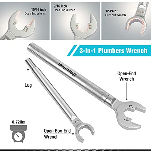 DURATECH 3-in-1 Plumber wrench & 4 Way Sillcock Key, 2-Pack, for Valve, Faucet nuts, and Spigots - size: 2-Pack, style: 4 Way Key & Plumber Wrench