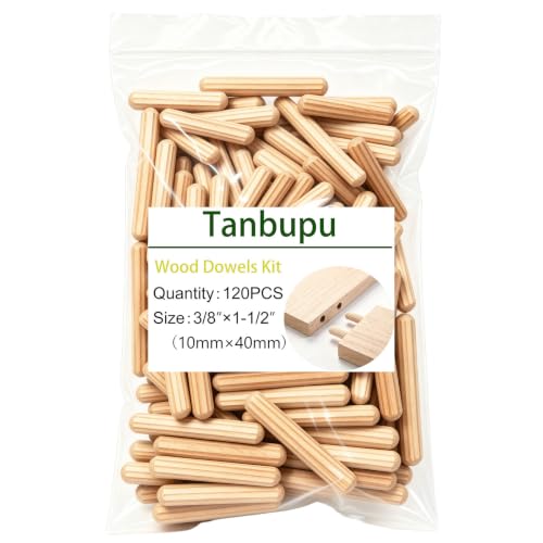 120Pcs Wood Dowels Kit 3/8 x 1-1/2 inch, Wooden Dowel Pins, Fluted Wood Dowels Rods for Crafts, Furniture, DIY Manual - size: 3/8" x 1-1/2"-120pcs