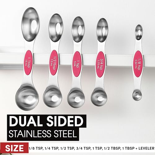 Spring Chef Dual Sided Magnetic Measuring Spoons Set of 8 for Kitchen, Pink - color: Pink, size: 1-Pack