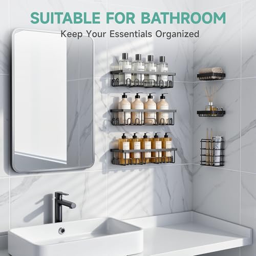 Veken Shower Caddy 6-Pack, Bathroom Organizers and Storage Shelves, Black - color: Black