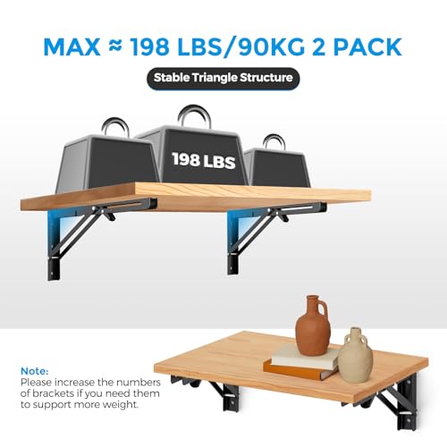 Matte Black Folding Shelf Brackets, 14 Inch, 4 Pack - size: 14 Inch