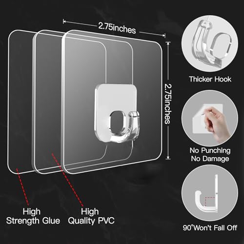 Latoxcaa Large Adhesive Hooks, 33lb Heavy Duty Utility Hooks for Hanging, 30 Pack Damage Free Sticky Hanging Hook, No Trace Self-Adhesive Wall Hook for Kitchen Bathroom Office Multiple Uses - size: 30 Clear Hooks